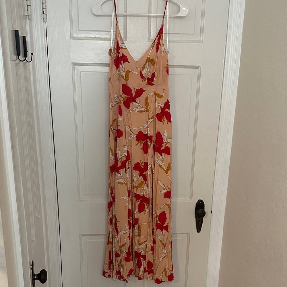 Aakaa Red and Cream Floral Maxi Dress